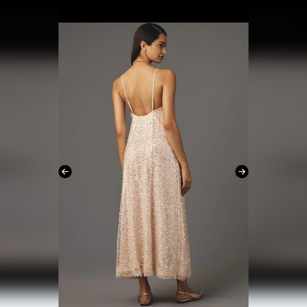 Anthropologie Midi Maxi En Elly V-Neck Lace Sequin Slip Dress Med New Tags $168